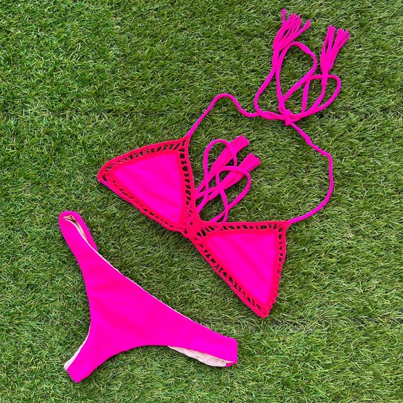acacia swimwear Other - Acacia swimwear hot pink crochet knit thong cheeky bikini Set